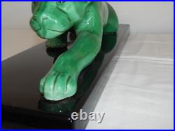 SUPERBE ANCIENNE SCULPTURE Art Déco en Céramique Panthère Verte Style ST Clément SUPERBE ANCIENNE SCULPTURE Art Déco en Céramique Panthère Verte Style ST Clément