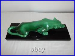 SUPERBE ANCIENNE SCULPTURE Art Déco en Céramique Panthère Verte Style ST Clément SUPERBE ANCIENNE SCULPTURE Art Déco en Céramique Panthère Verte Style ST Clément