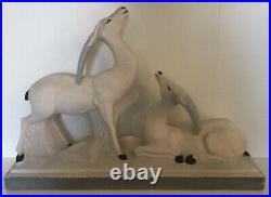 Sculpture 2 Antilopes Céramique Polychrome Émaillée Art Déco Charles Lemanceau