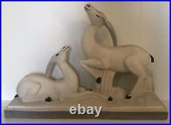 Sculpture 2 Antilopes Céramique Polychrome Émaillée Art Déco Charles Lemanceau