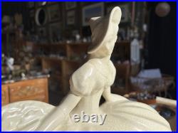 Sculpture Art Déco Lejan dame au lévrier faïence craquelée France 1930s