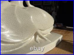 Sculpture Art Déco Lejan dame au lévrier faïence craquelée France 1930s