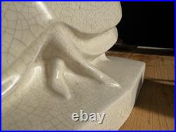 Sculpture Art Déco Lejan dame au lévrier faïence craquelée France 1930s