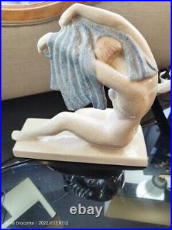 Sculpture Art Deco Par Marthe Coulon Pour Edition Kaza Ceramique Craquelee Haute