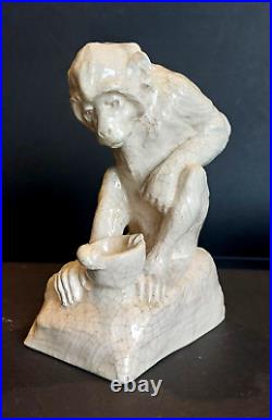 Sculpture CERAMIQUE CRAQUELE Art Déco Singe Monkey RENE MEYNIAL & EM SAMSON 1930