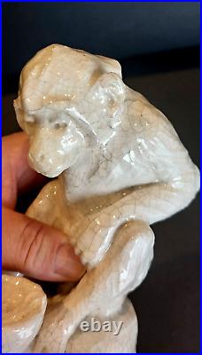 Sculpture CERAMIQUE CRAQUELE Art Déco Singe Monkey RENE MEYNIAL & EM SAMSON 1930