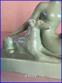 Sculpture Céramique Femme au Lévrier Levallois François Ar Déco
