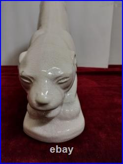 Sculpture De Panthère. Céramique Émaillée. Style Art Déco. Europe. Circa 1930