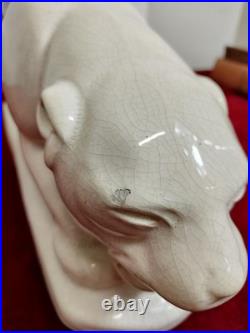 Sculpture De Panthère. Céramique Émaillée. Style Art Déco. Europe. Circa 1930