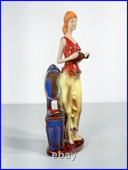 Sculpture Femme Livre Lecteur Céramique Vernis Peint Style Art Déco Glamour