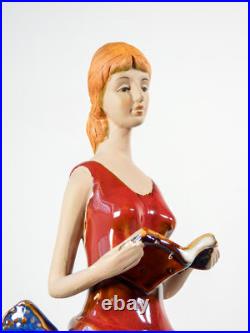 Sculpture Femme Livre Lecteur Céramique Vernis Peint Style Art Déco Glamour