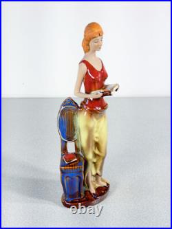 Sculpture Femme Livre Lecteur Céramique Vernis Peint Style Art Déco Glamour