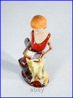 Sculpture Femme Livre Lecteur Céramique Vernis Peint Style Art Déco Glamour