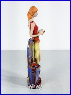 Sculpture Femme Livre Lecteur Céramique Vernis Peint Style Art Déco Glamour