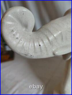Sculpture animaliere faience craquelee elephant dolly signe lejan art deco 1930