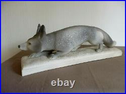 Sculpture céramique animal renard à l'affût SEVRES VINSARE ART DECO
