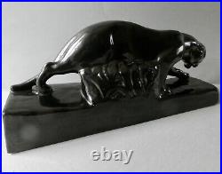 Sculpture en céramique, panthère noire, signée G Ninin, Art Deco, années 30-40