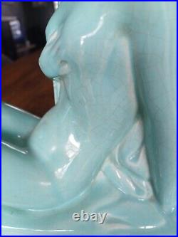 Sculpture en faïence craquelée Femme et Enfant Signé Lemanceau Art Déco