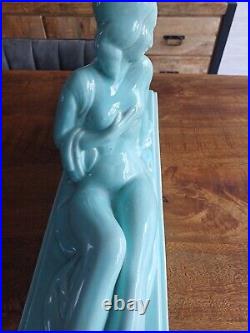 Sculpture en faïence craquelée Femme et Enfant Signé Lemanceau Art Déco