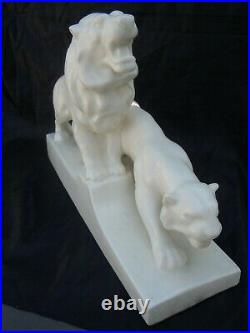 Sculpture statue Lion Lionne rugissant Levallois François Sainte Radegonde
