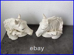 Serre livre cheval et poulain ceramique blanche style art deco Équitation