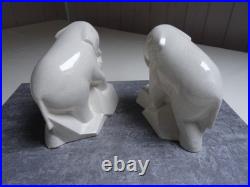 Serre- livres, art déco, éléphants trompe enroulée, céramique craquelée ivoire