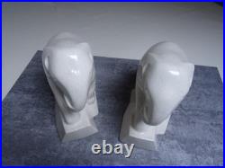 Serre- livres, art déco, éléphants trompe enroulée, céramique craquelée ivoire