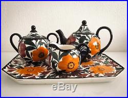 Service à thé, 7 pièces en céramique de Gien et Schramberg, époque art-déco