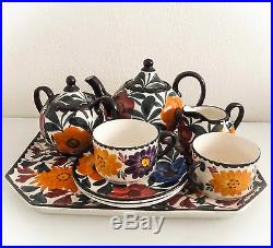 Service à thé, 7 pièces en céramique de Gien et Schramberg, époque art-déco