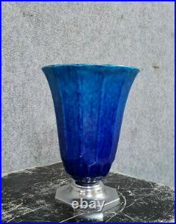 Sèvres par Paul Milet large vase époque Art Déco en céramique glacée bleue