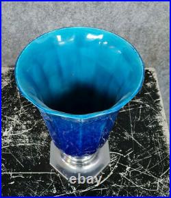 Sèvres par Paul Milet large vase époque Art Déco en céramique glacée bleue