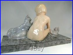 Spl. Grande Sculpture Ceramique Chats Art Deco Signee Lemoine Esprit Chiparus
