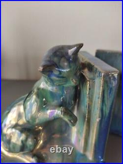 Sserre livres CHAT RAMBERVILLERS GRES FLAMME bleu vert irisé ART DECO CERAMIQUE