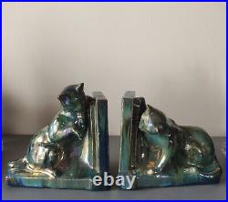 Sserre livres CHAT RAMBERVILLERS GRES FLAMME bleu vert irisé ART DECO CERAMIQUE