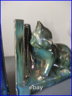 Sserre livres CHAT RAMBERVILLERS GRES FLAMME bleu vert irisé ART DECO CERAMIQUE