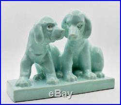 St Clement Primavera Luneville chiens céramique craquelé turquoise art deco