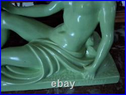 Statue Céramique Femme Nue à L' Oiseau Signée L. FRANCOIS Art Déco
