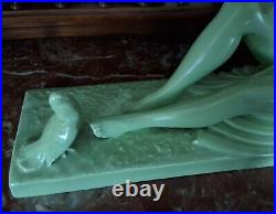 Statue Céramique Femme Nue à L' Oiseau Signée L. FRANCOIS Art Déco