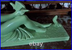 Statue Céramique Femme Nue à L' Oiseau Signée L. FRANCOIS Art Déco