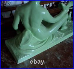 Statue Céramique Femme Nue à L' Oiseau Signée L. FRANCOIS Art Déco