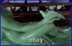 Statue Céramique Femme Nue à L' Oiseau Signée L. FRANCOIS Art Déco