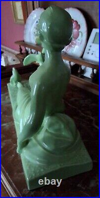 Statue Céramique Femme Nue à L' Oiseau Signée L. FRANCOIS Art Déco
