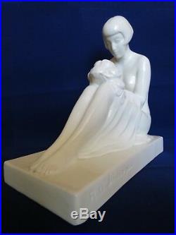 Statue art déco faïence céramique blanche, femme au bouquet, signée R. A PHILIPPE