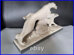Statue couple de chiens lévriers céramique crispée émaillée Lemanceau Art Déco