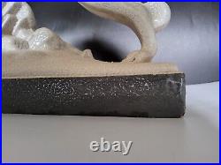 Statue couple de chiens lévriers céramique crispée émaillée Lemanceau Art Déco
