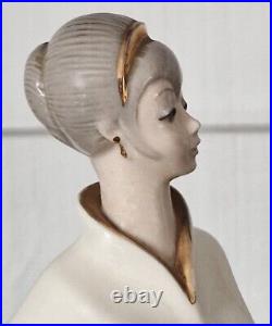 Statue sculpture cariatide figure femme japonisante céramique faience art déco