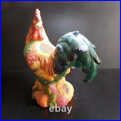 Statue sculpture coq céramique faïence vintage art déco fait main France N7629