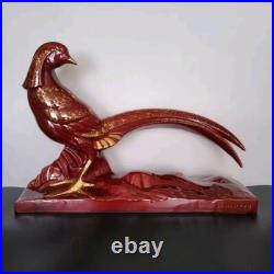 Statue sculpture faisan en céramique émaillée rouge dorée Lemanceau Art Déco Statue sculpture faisan en céramique émaillée rouge dorée Lemanceau Art Déco