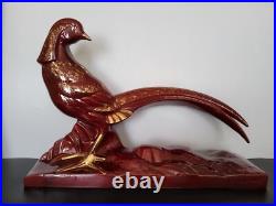 Statue sculpture faisan en céramique émaillée rouge dorée Lemanceau Art Déco Statue sculpture faisan en céramique émaillée rouge dorée Lemanceau Art Déco