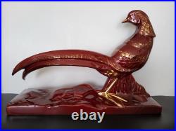 Statue sculpture faisan en céramique émaillée rouge dorée Lemanceau Art Déco Statue sculpture faisan en céramique émaillée rouge dorée Lemanceau Art Déco